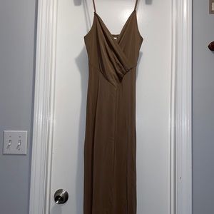 Long brown stretchy fitted dress